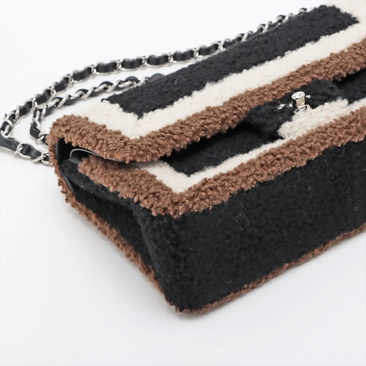 Chanel Cocomark Mouton Double Flap Double Chain Top Bag Black x Brown Silver  23rd
