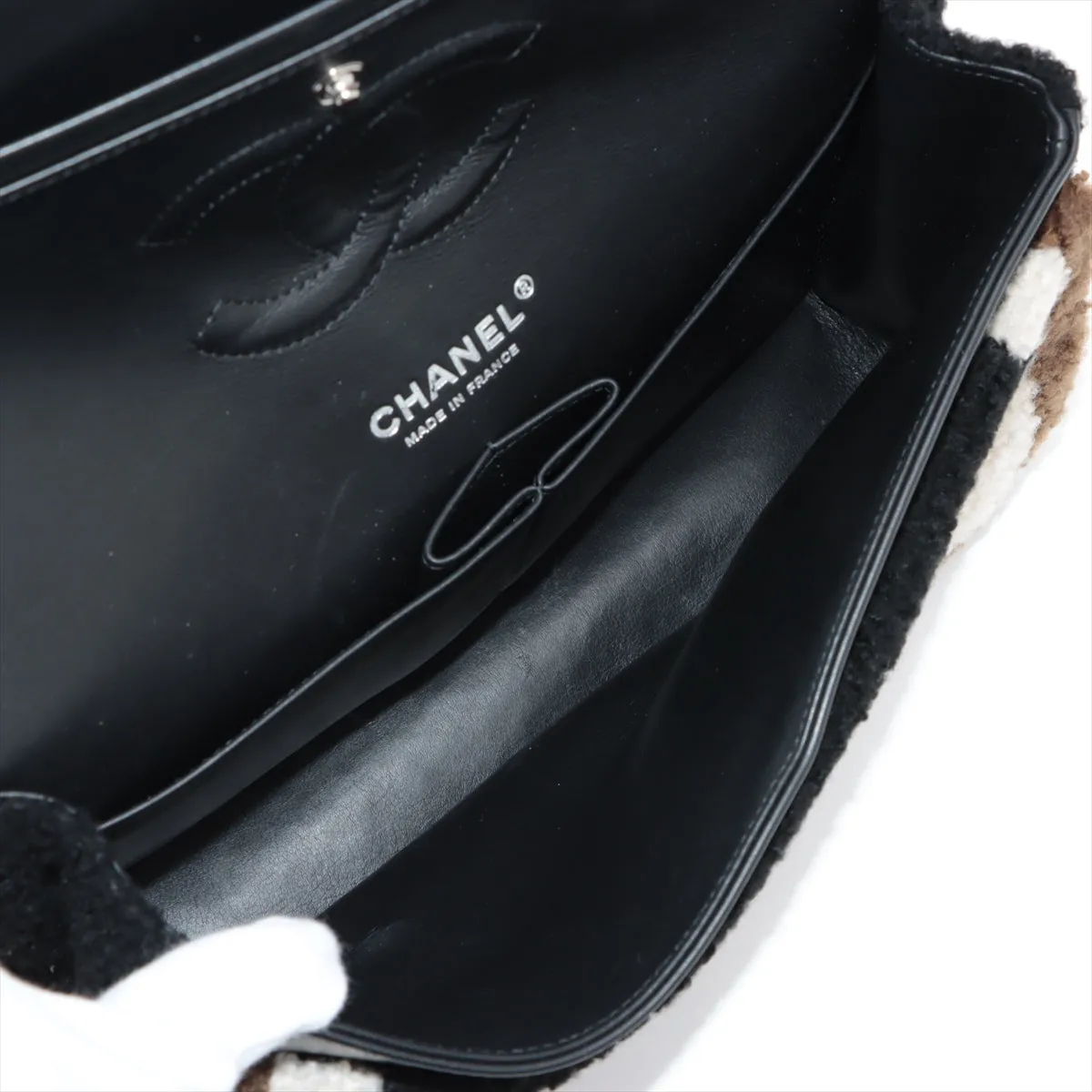Chanel Cocomark Mouton Double Flap Double Chain Top Bag Black x Brown Silver  23rd