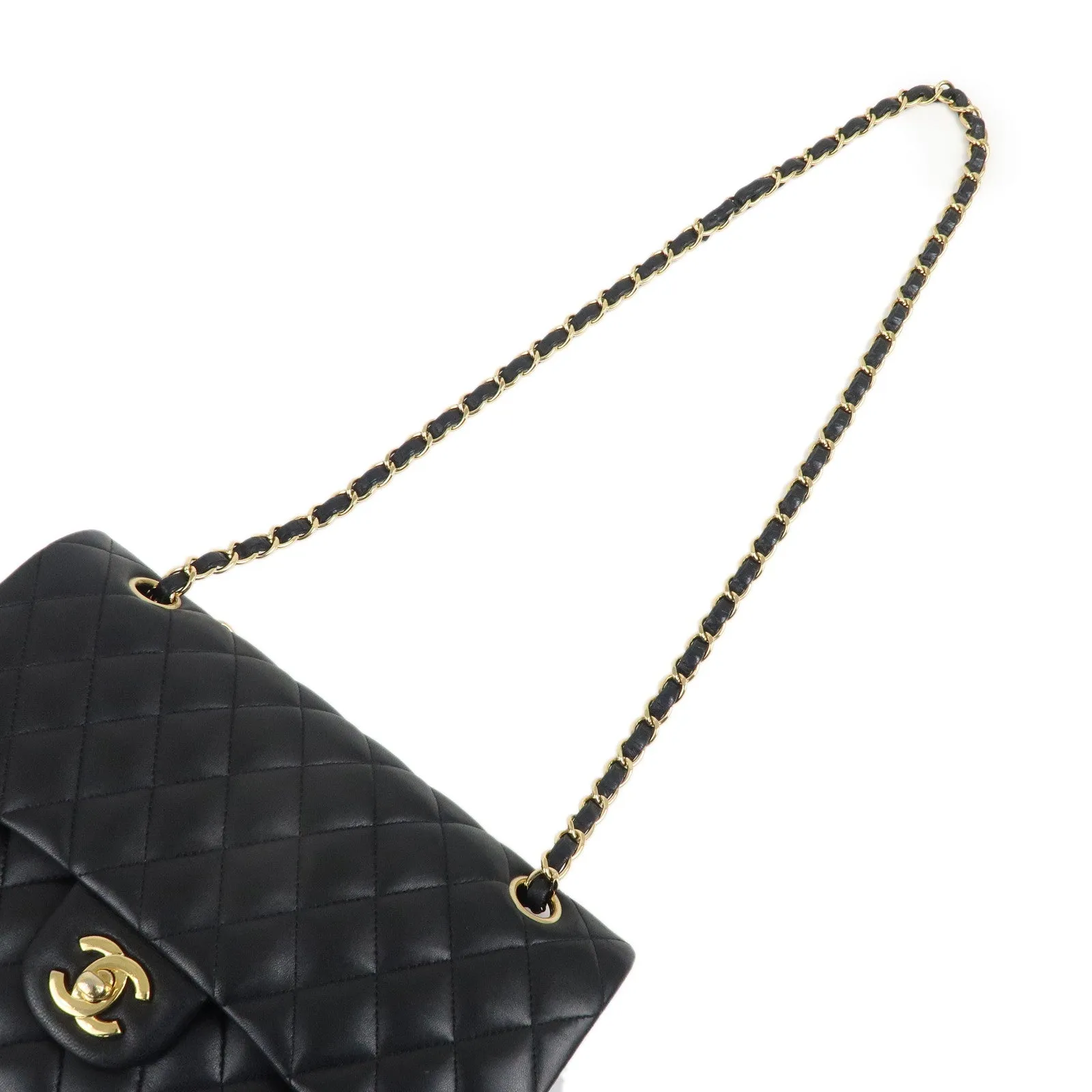 CHANEL Lamb Skin Matelasse 25 Double Flap Bag Black A01112