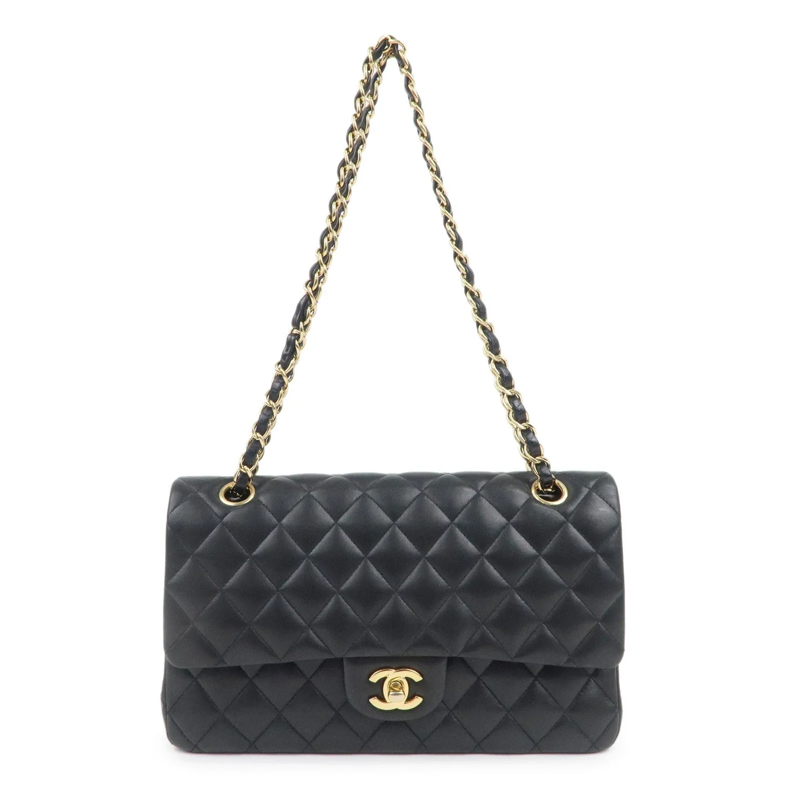 CHANEL Lamb Skin Matelasse 25 Double Flap Bag Black A01112