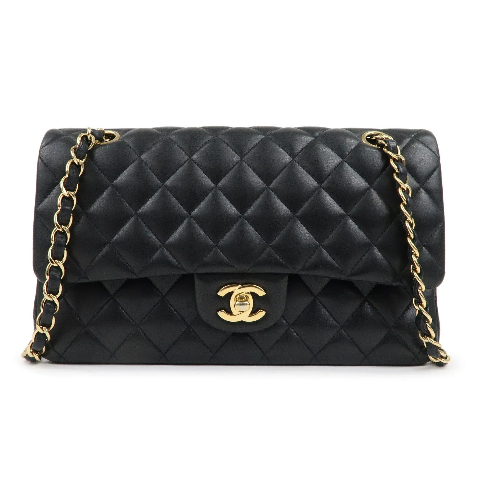 CHANEL Lamb Skin Matelasse 25 Double Flap Bag Black A01112