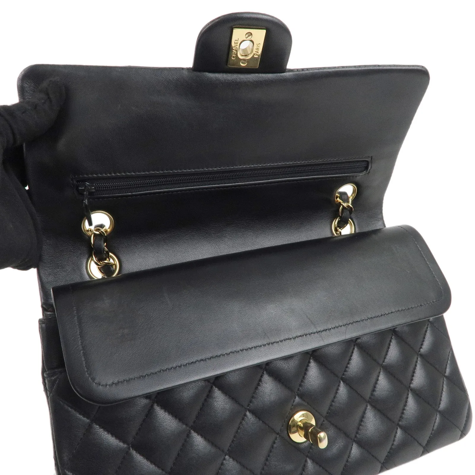 CHANEL Lamb Skin Matelasse 25 Double Flap Bag Black A01112