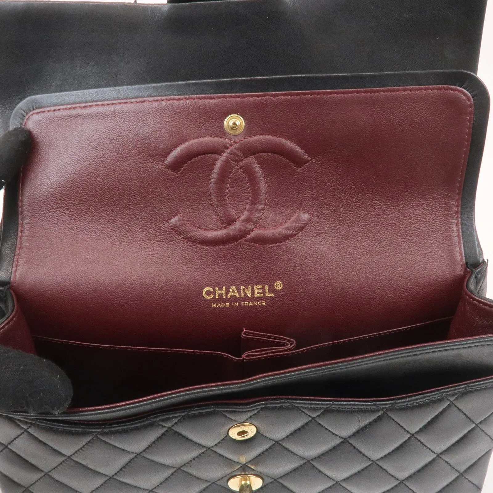CHANEL Matelasse 25 Lamb Skin Double Flap Shoulder Bag A01112