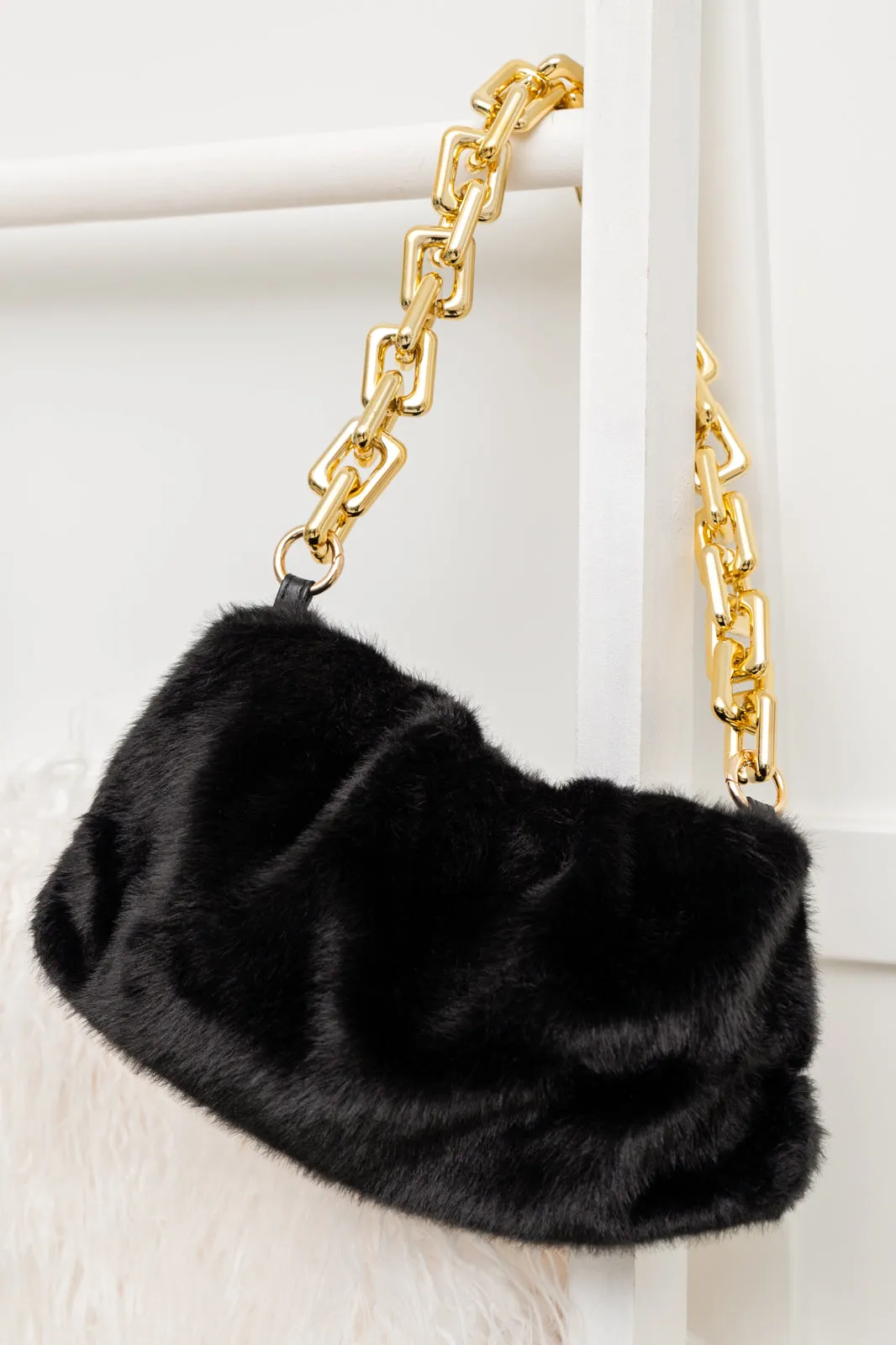 Classy And Carefree Faux Fur Bag In Black - 9/29/2022