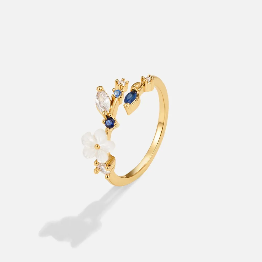Crystal White Blossom Blue Ring