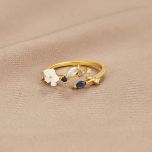 Crystal White Blossom Blue Ring