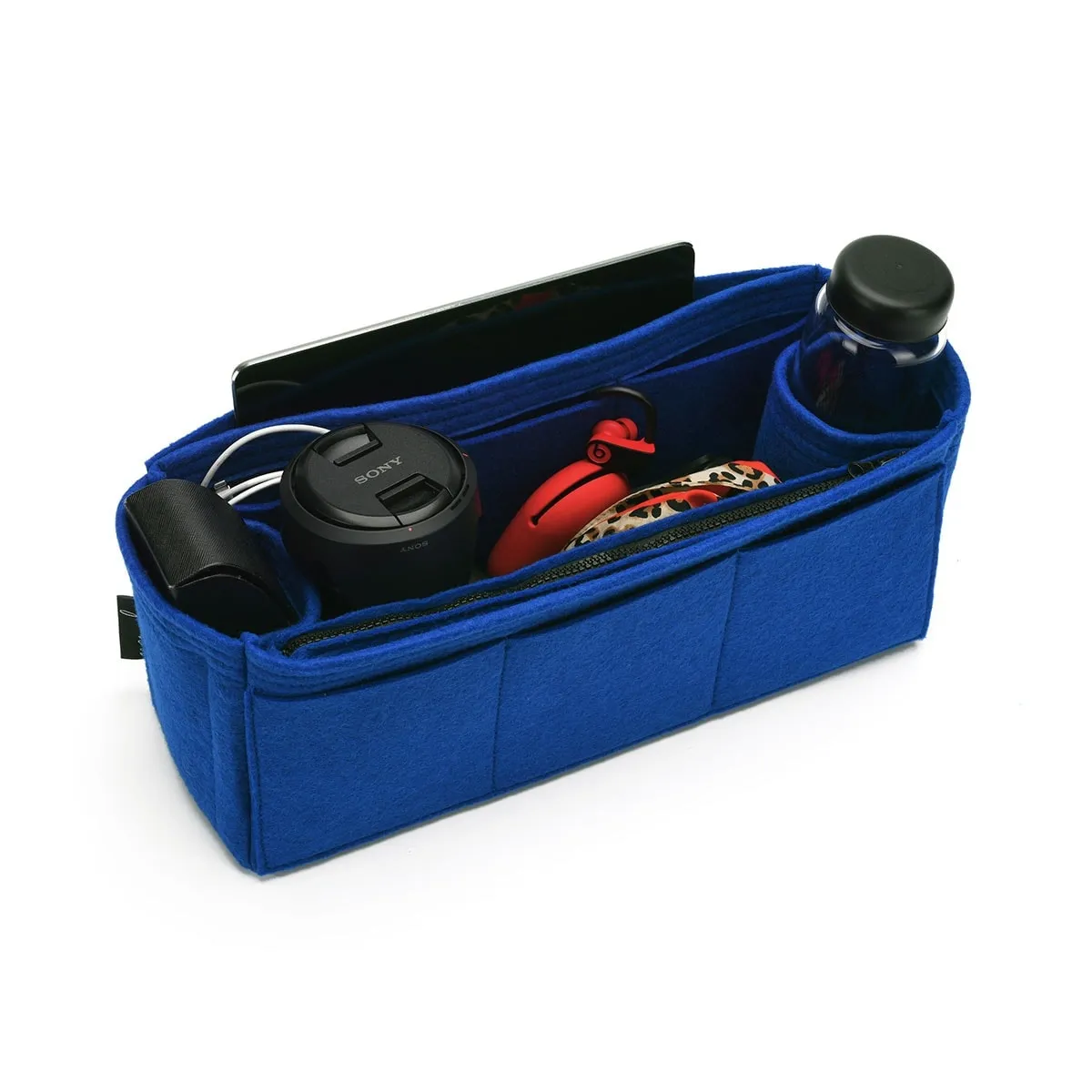 Custom Size Bag Organizer with Zipper Side Pouch and Double Bottle Holders