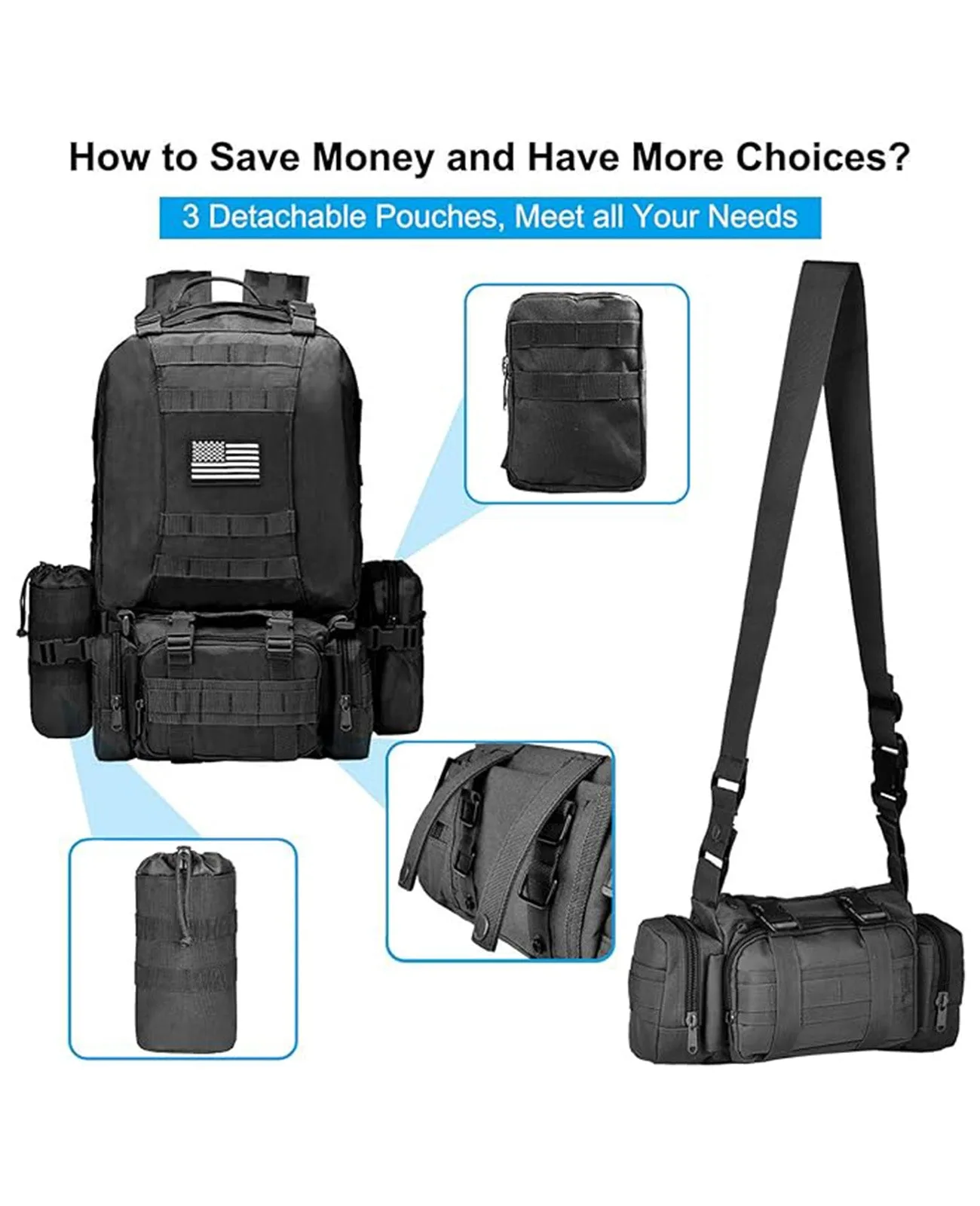 CVLIFE Military Tactical Backpack Molle Bag Army Assault Pack Detachable Rucksack