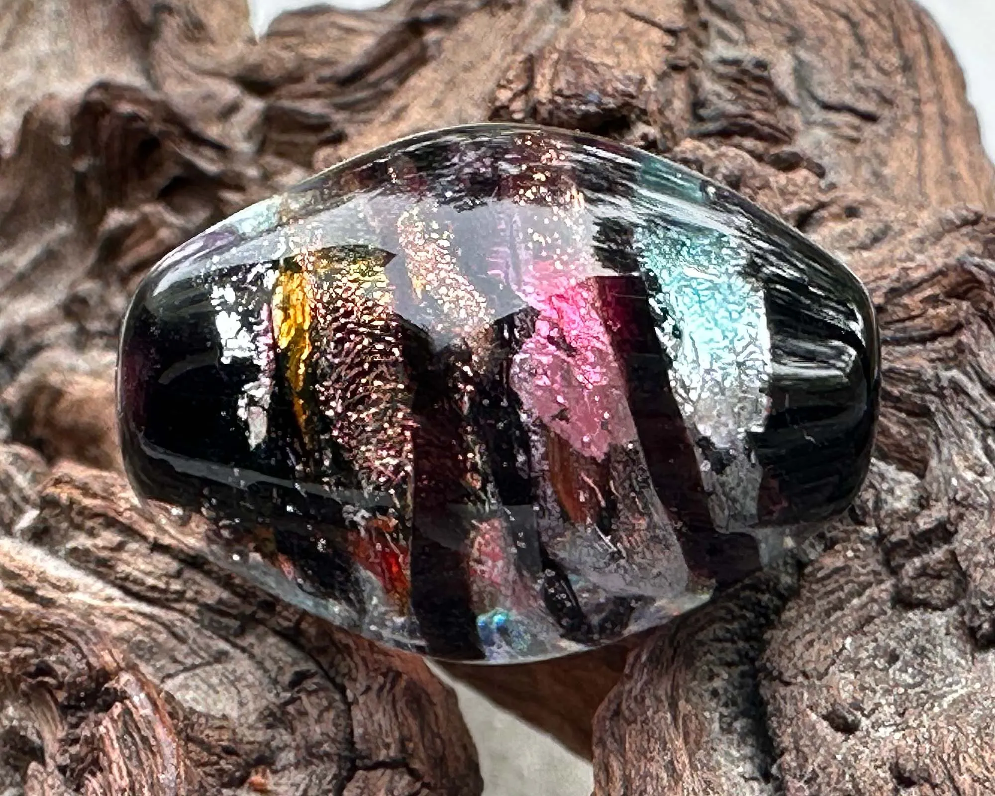 Dazzling Dichroic Swirls Lampwork Focal Bead SRA