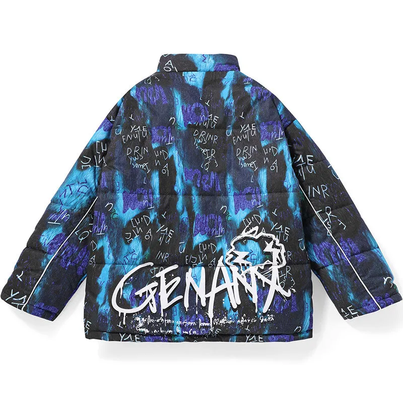 Dazzling Letter Print Stand Collar Padded Coat