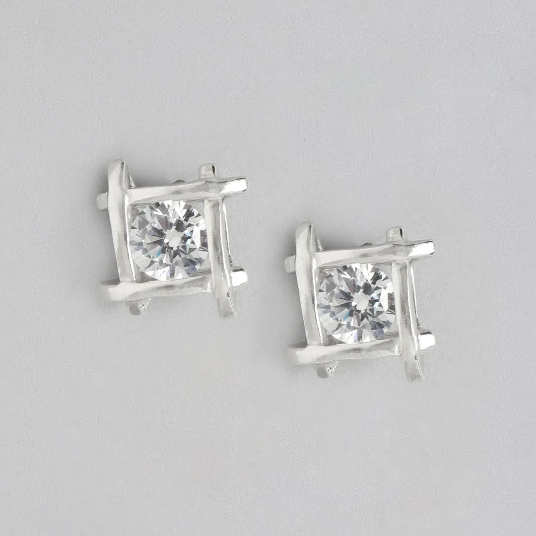 Dazzling Square Sparkle 925 Sterling Silver Stud Earrings