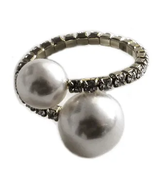 Double Pearl and Pave Halo Adjustable Ring