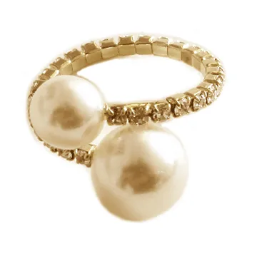 Double Pearl and Pave Halo Adjustable Ring