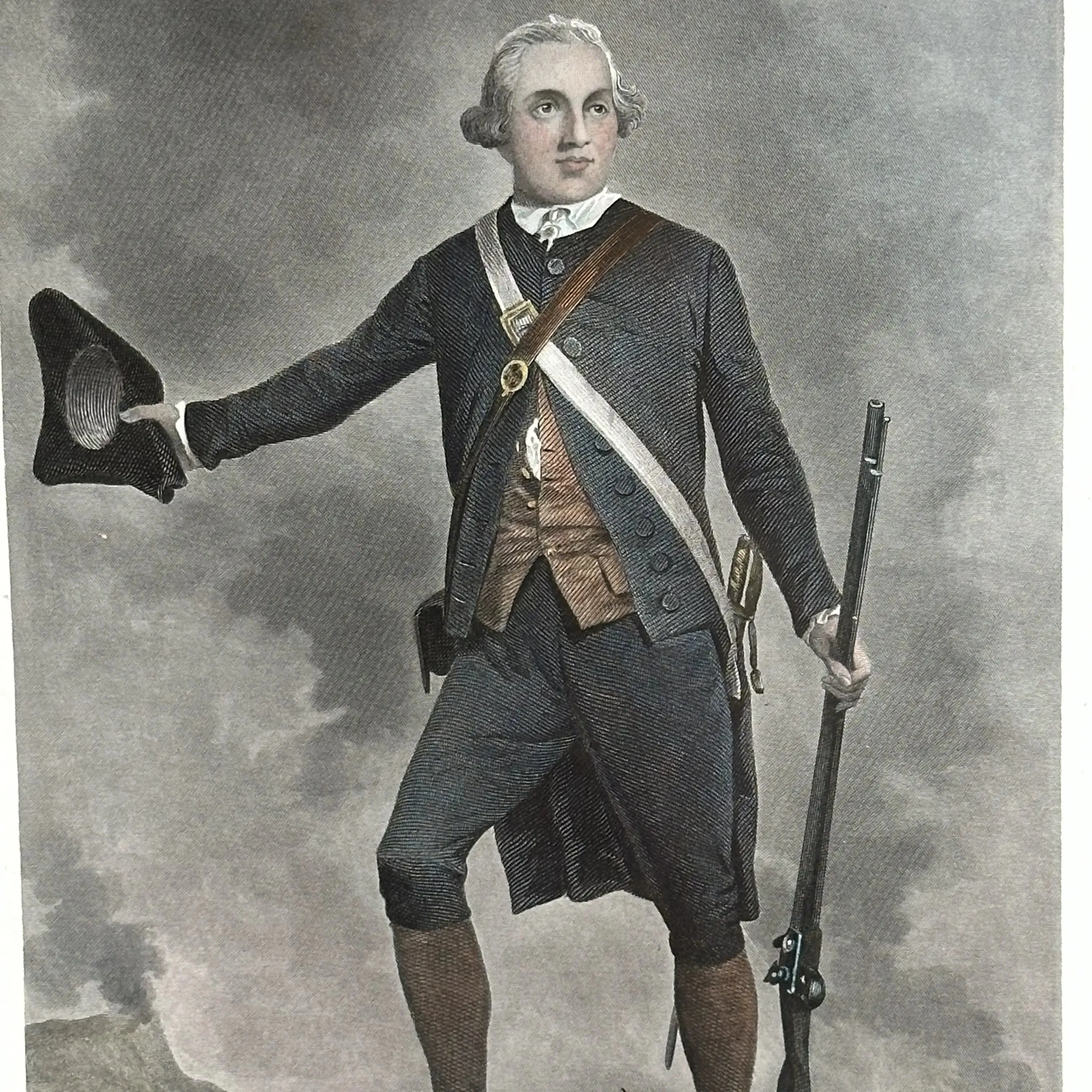 Dr. Joseph Warren — Hand-colored engraving in an ornate gold frame