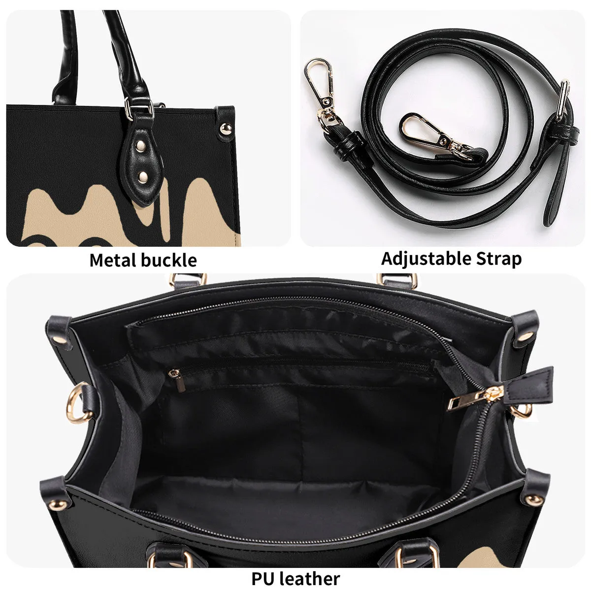 DRIP Black & Tan Multiple Sizes Upgraded Luxury Women PU Leather Handbag