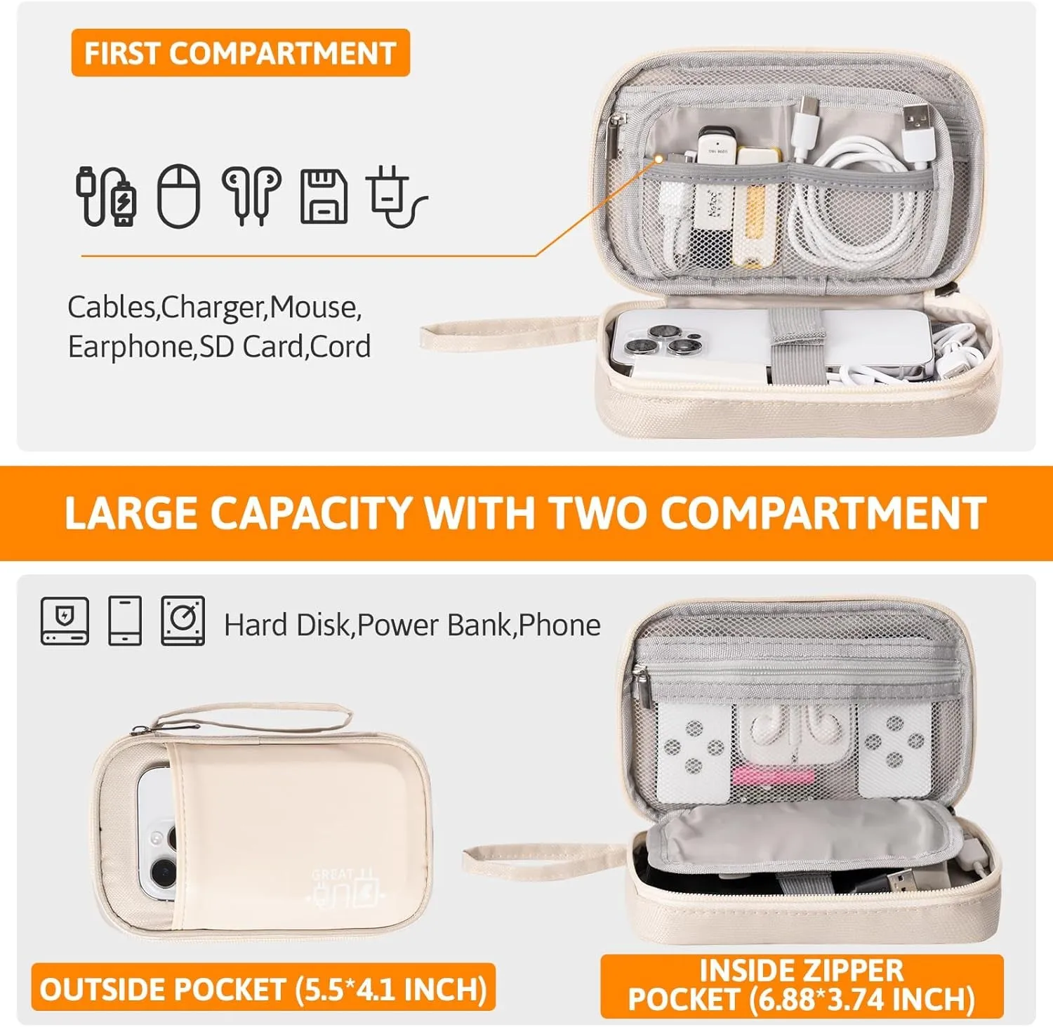 Electronics Organizer, Orgawise Electronic Accessories Bag Travel Waterproof for Ipad Mini, Kindle, Hard Drives, Cables, Chargers