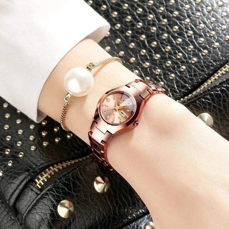 Elegant Solid Color Single Folding Buckle Quartz Women's Watches