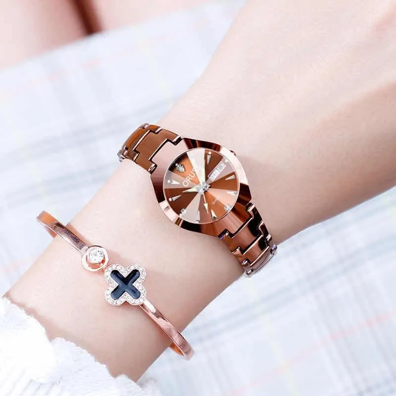 Elegant Solid Color Single Folding Buckle Quartz Women's Watches