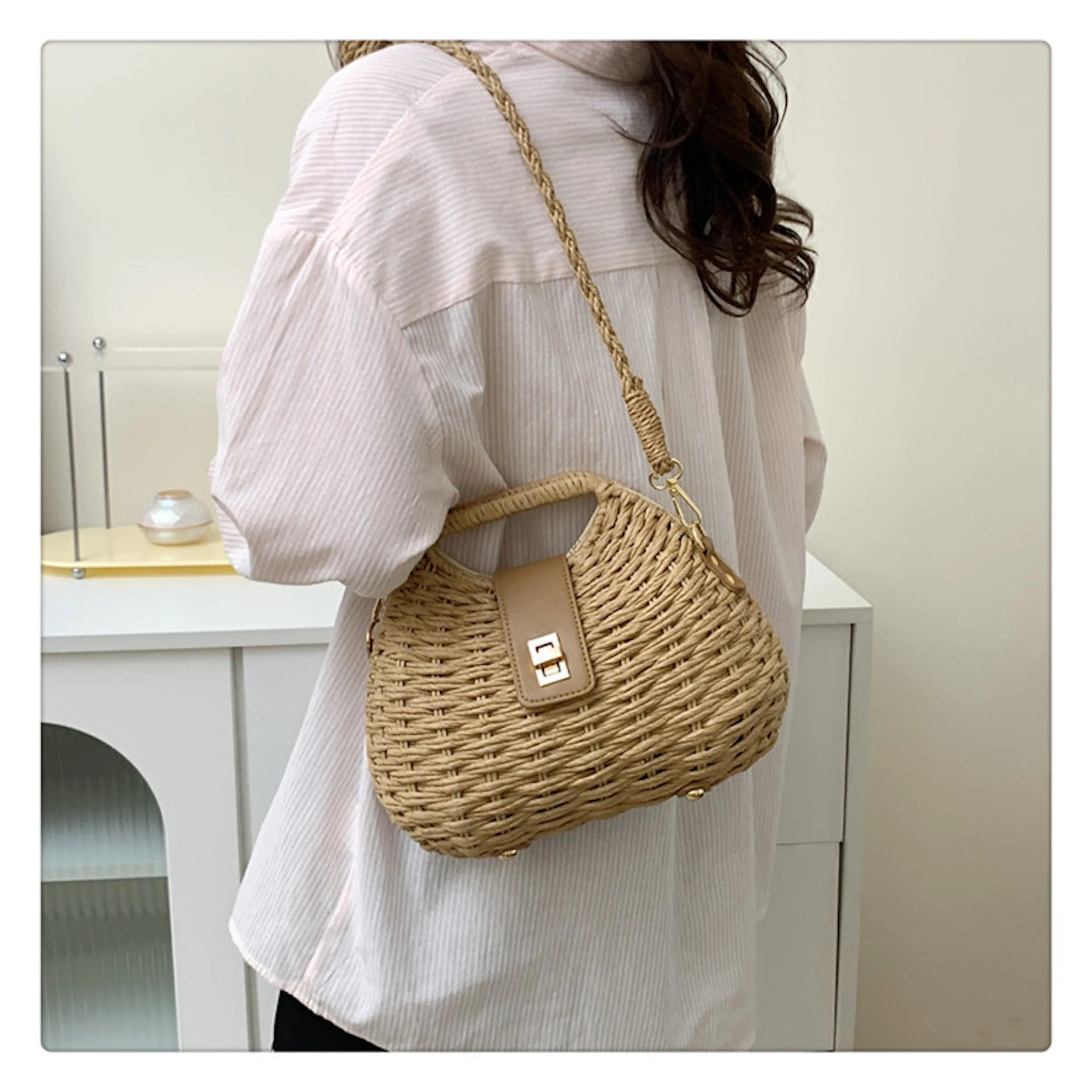 Elena Handbags Straw Shell Shape Crossbody Bag