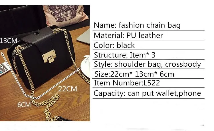 Fashion Women Shoulder Bag Chain Strap Flap Designer Handbags Clutch Ladies Messenger Metal Buckle 1