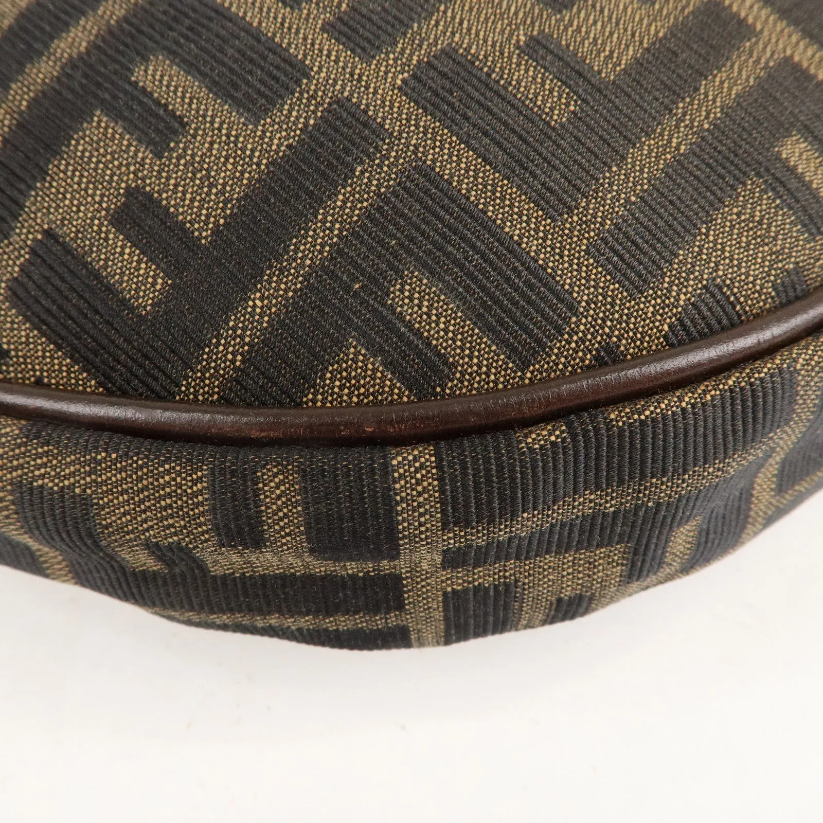 FENDI Zucca Canvas Leather Shoulder Bag Brown Black