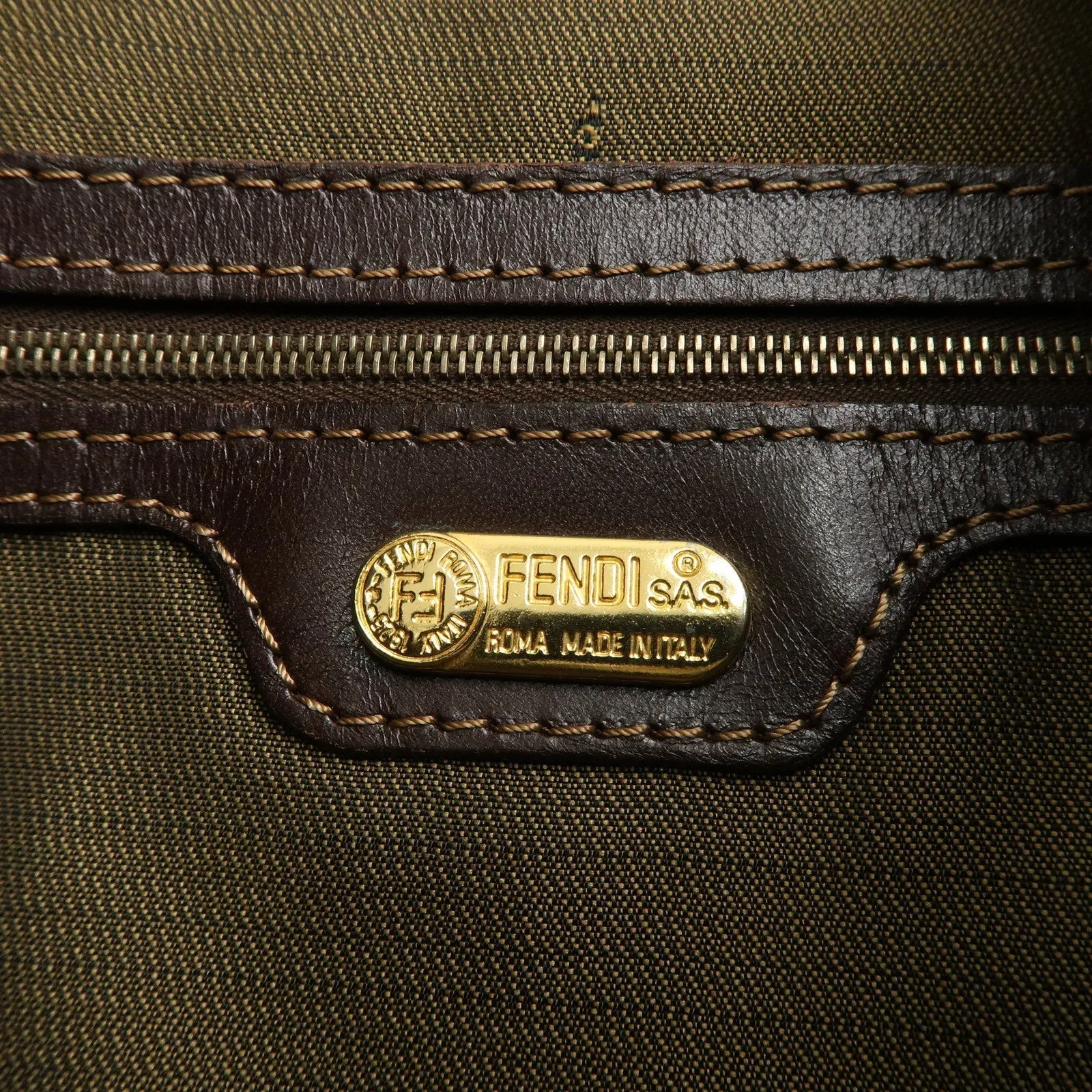 FENDI Zucca Canvas Leather Shoulder Bag Brown Black