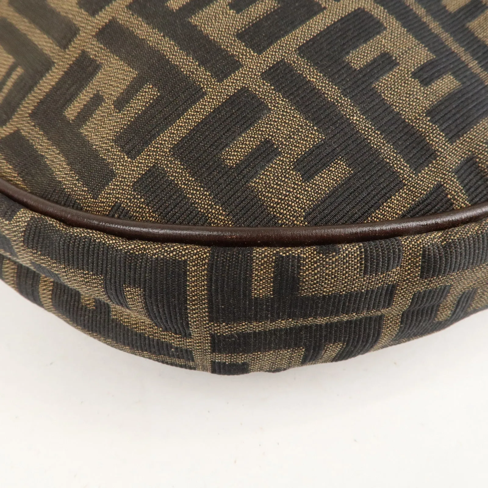 FENDI Zucca Canvas Leather Shoulder Bag Brown Black