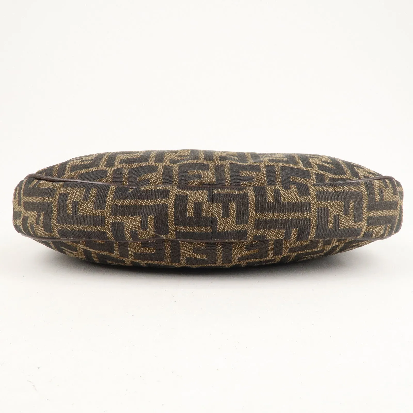 FENDI Zucca Canvas Leather Shoulder Bag Brown Black