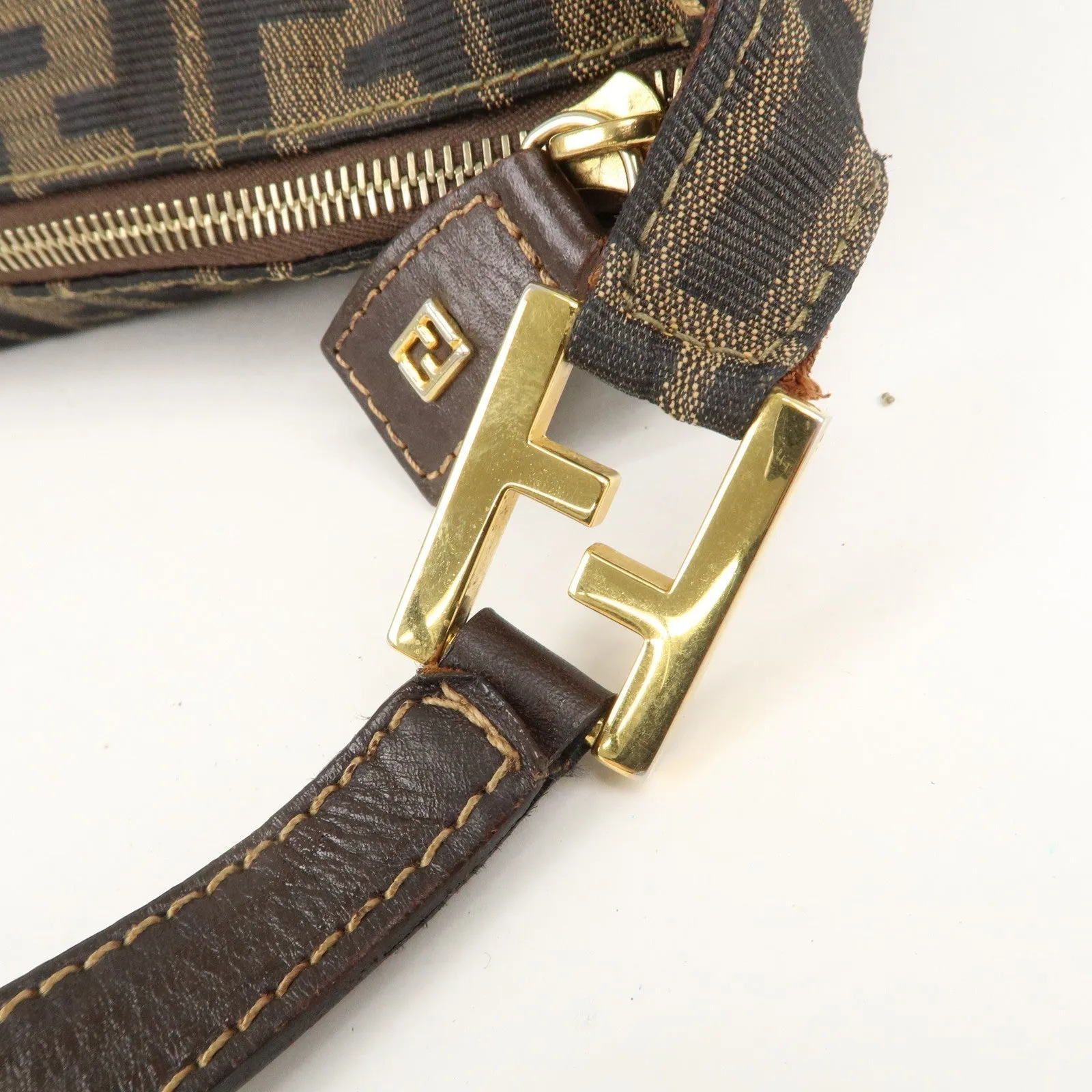 FENDI Zucca Canvas Leather Shoulder Bag Brown Black