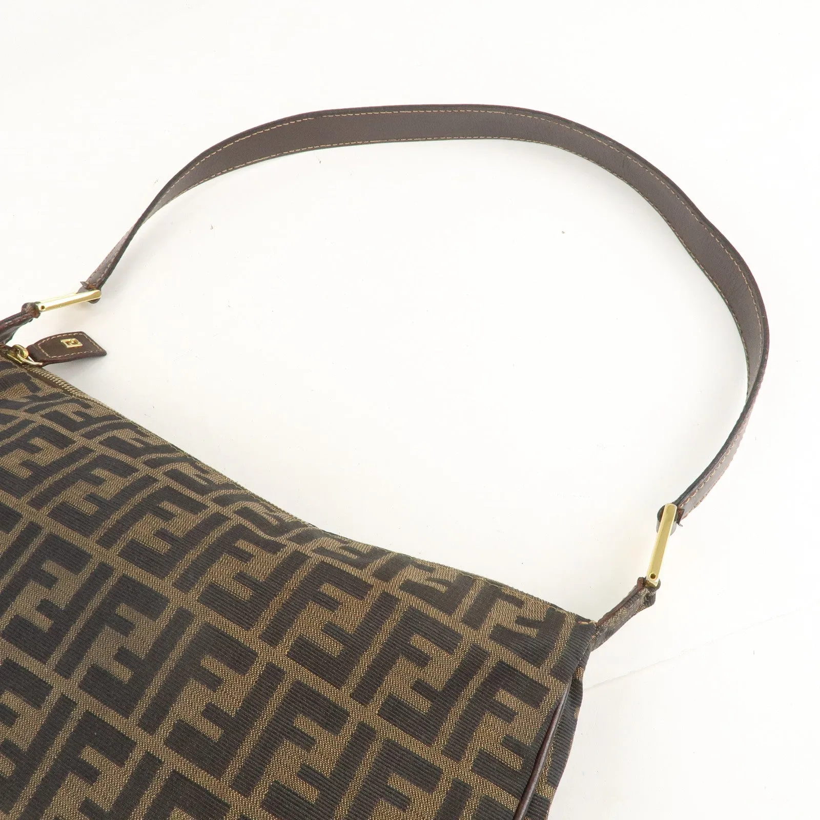 FENDI Zucca Canvas Leather Shoulder Bag Brown Black