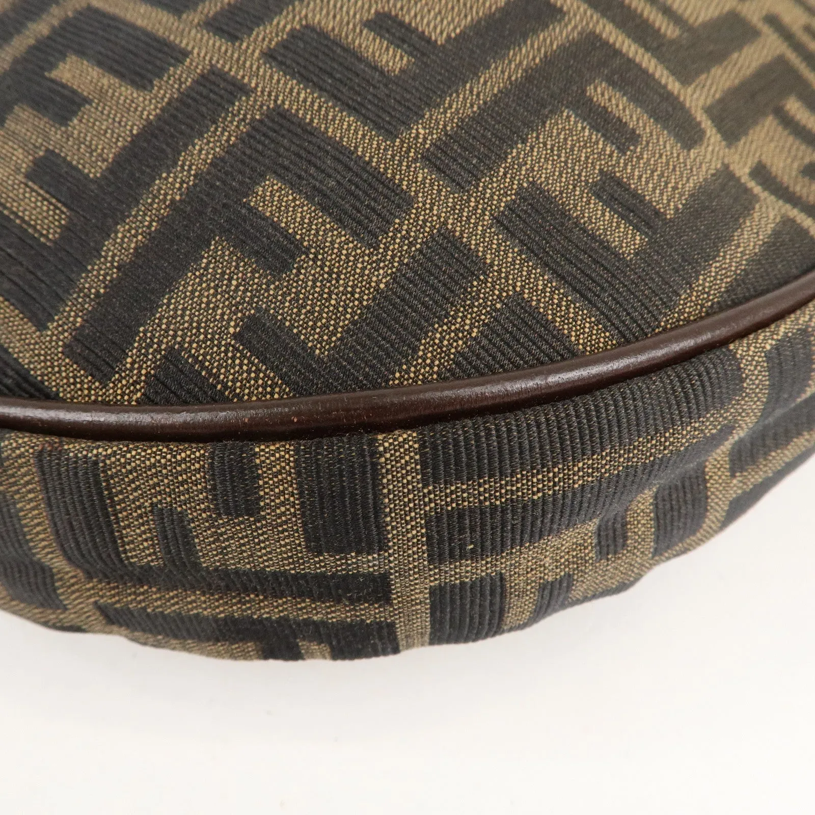 FENDI Zucca Canvas Leather Shoulder Bag Brown Black