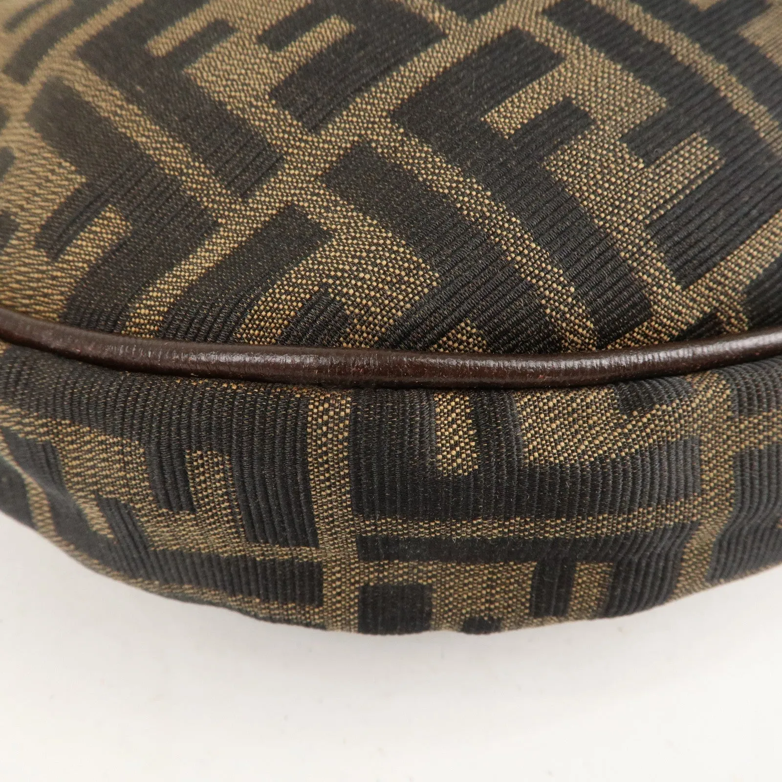 FENDI Zucca Canvas Leather Shoulder Bag Brown Black