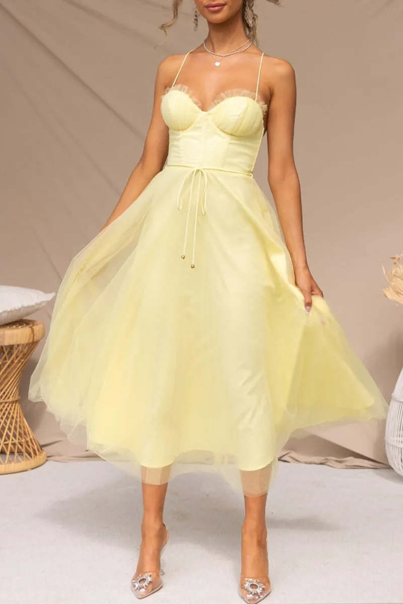 Flytonn- Sweet Elegant Solid Solid Color V Neck Princess Dresses