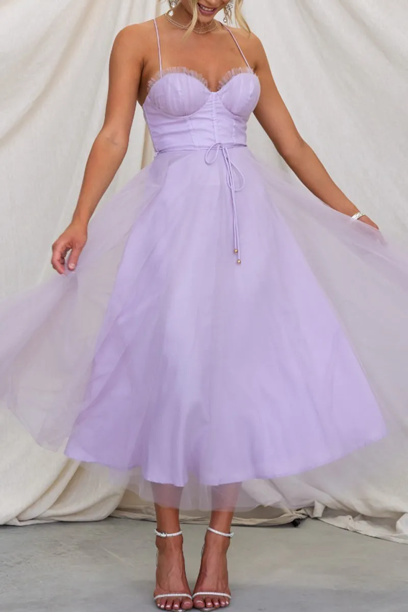 Flytonn- Sweet Elegant Solid Solid Color V Neck Princess Dresses