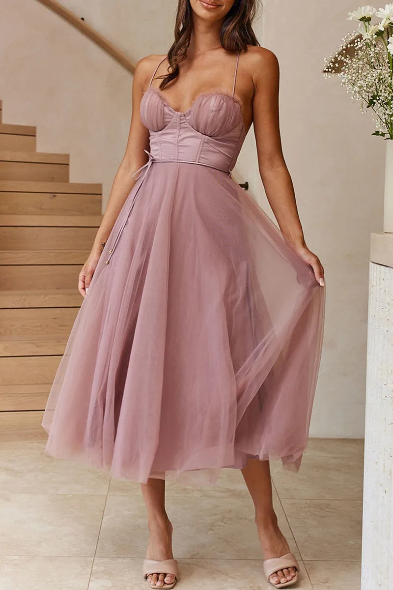 Flytonn- Sweet Elegant Solid Solid Color V Neck Princess Dresses