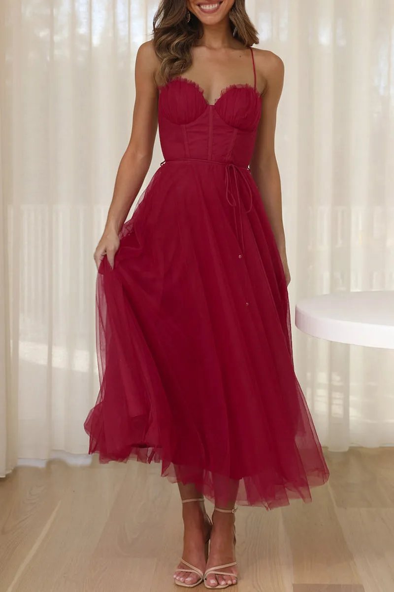 Flytonn- Sweet Elegant Solid Solid Color V Neck Princess Dresses