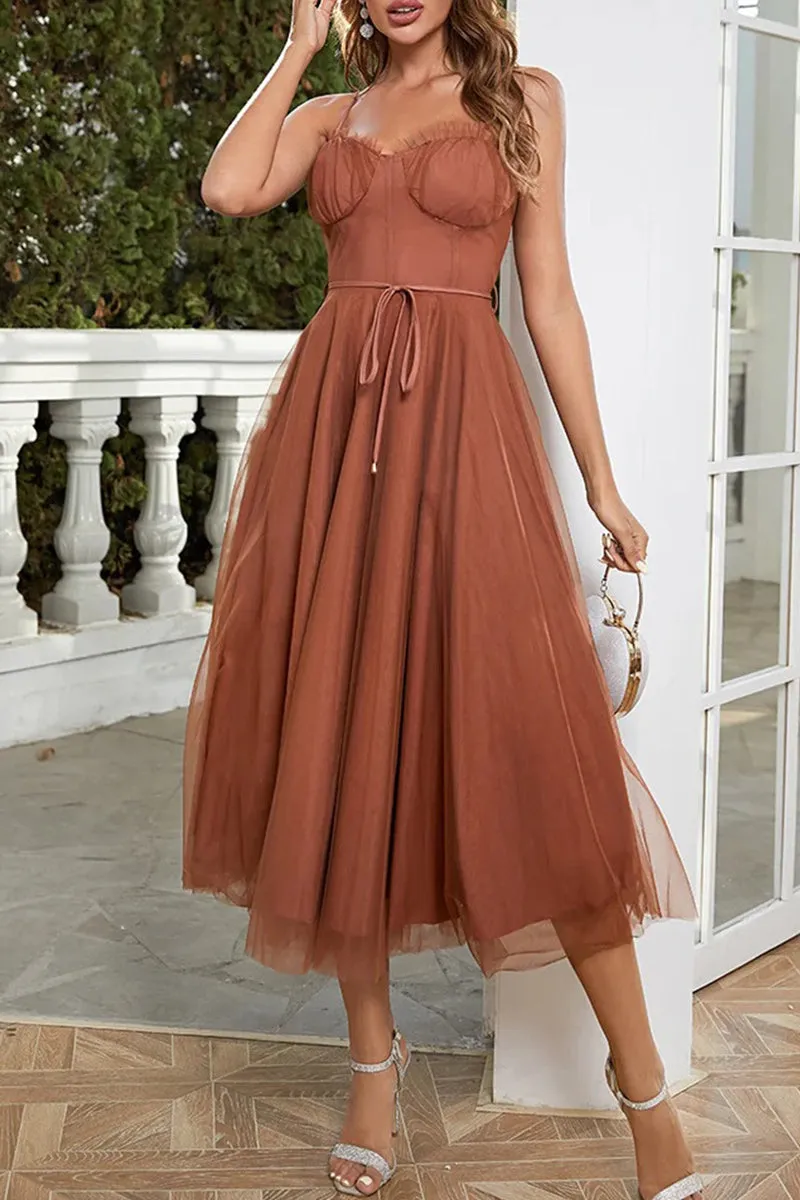 Flytonn- Sweet Elegant Solid Solid Color V Neck Princess Dresses