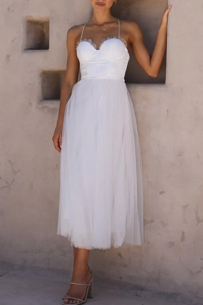 Flytonn- Sweet Elegant Solid Solid Color V Neck Princess Dresses