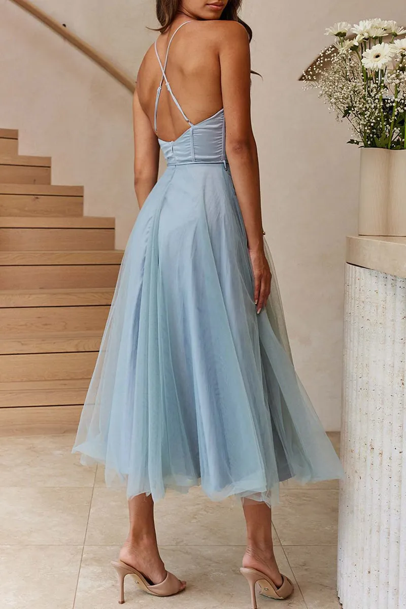 Flytonn- Sweet Elegant Solid Solid Color V Neck Princess Dresses