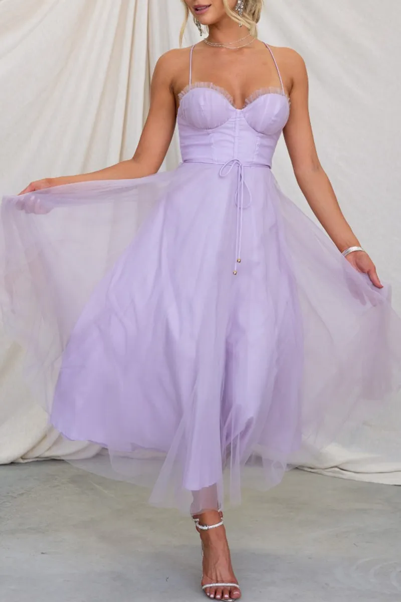 Flytonn- Sweet Elegant Solid Solid Color V Neck Princess Dresses