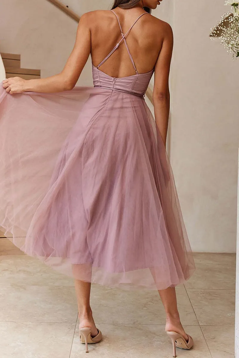 Flytonn- Sweet Elegant Solid Solid Color V Neck Princess Dresses
