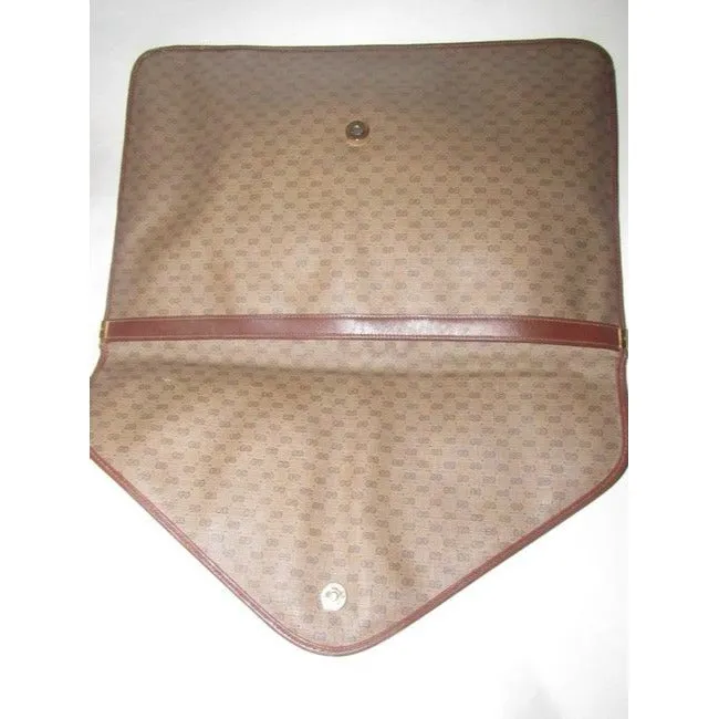 Gucci ,1970's - 1980's, Brown Leather Micro Guccissima Print Coated Canvas & Leather, Vintage XL Envelope Clutch