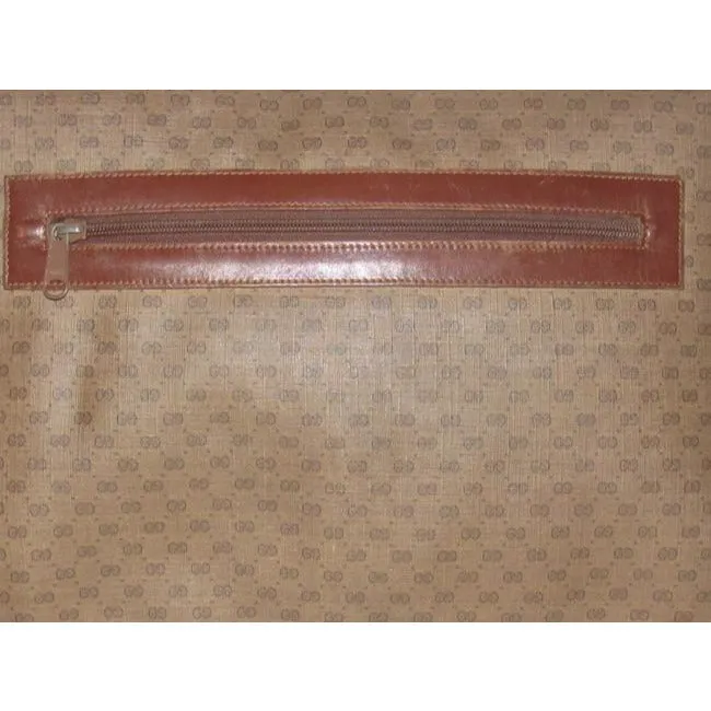 Gucci ,1970's - 1980's, Brown Leather Micro Guccissima Print Coated Canvas & Leather, Vintage XL Envelope Clutch