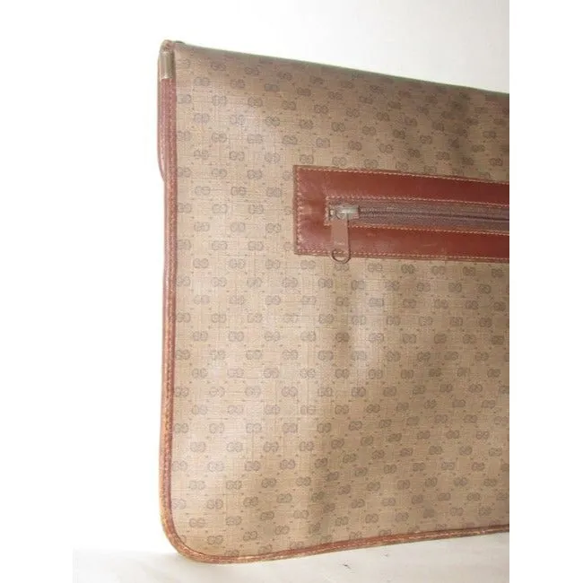 Gucci ,1970's - 1980's, Brown Leather Micro Guccissima Print Coated Canvas & Leather, Vintage XL Envelope Clutch