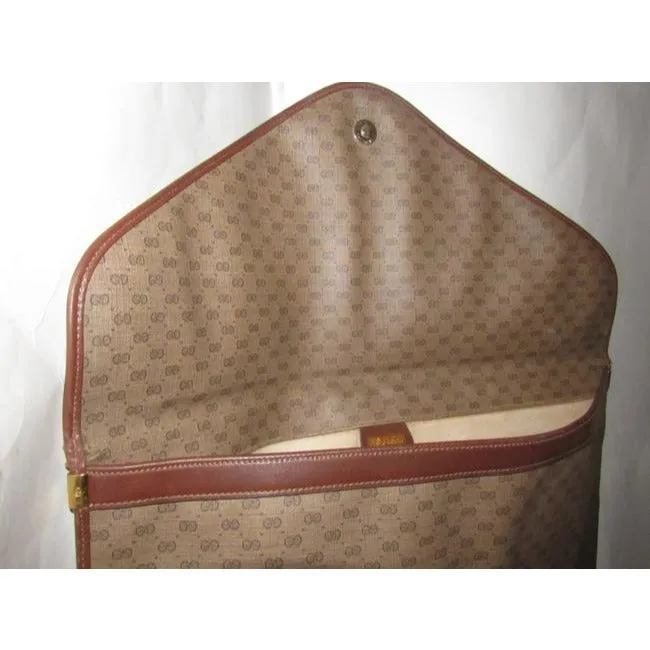 Gucci ,1970's - 1980's, Brown Leather Micro Guccissima Print Coated Canvas & Leather, Vintage XL Envelope Clutch