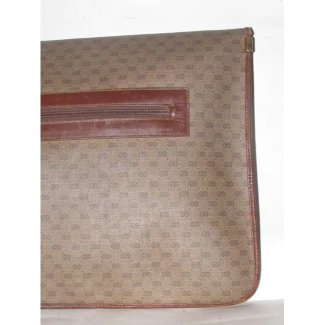 Gucci ,1970's - 1980's, Brown Leather Micro Guccissima Print Coated Canvas & Leather, Vintage XL Envelope Clutch