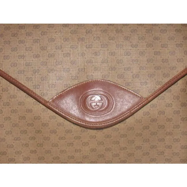 Gucci ,1970's - 1980's, Brown Leather Micro Guccissima Print Coated Canvas & Leather, Vintage XL Envelope Clutch