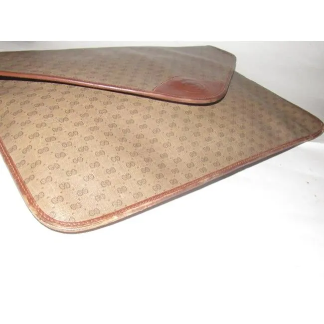 Gucci ,1970's - 1980's, Brown Leather Micro Guccissima Print Coated Canvas & Leather, Vintage XL Envelope Clutch