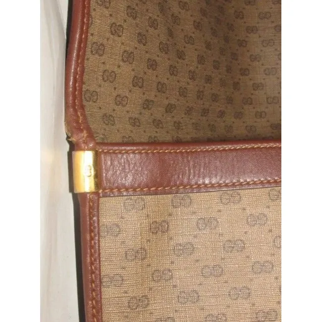 Gucci ,1970's - 1980's, Brown Leather Micro Guccissima Print Coated Canvas & Leather, Vintage XL Envelope Clutch