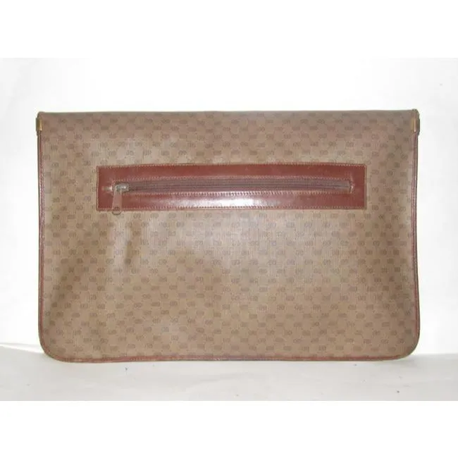 Gucci ,1970's - 1980's, Brown Leather Micro Guccissima Print Coated Canvas & Leather, Vintage XL Envelope Clutch